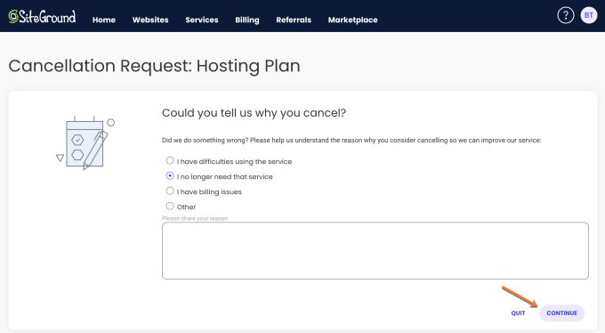 SiteGround Cancellation Reason