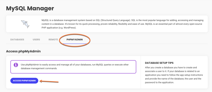 phpMyAdmin Access phpMyAdmin