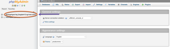 phpMyAdmin Select Database